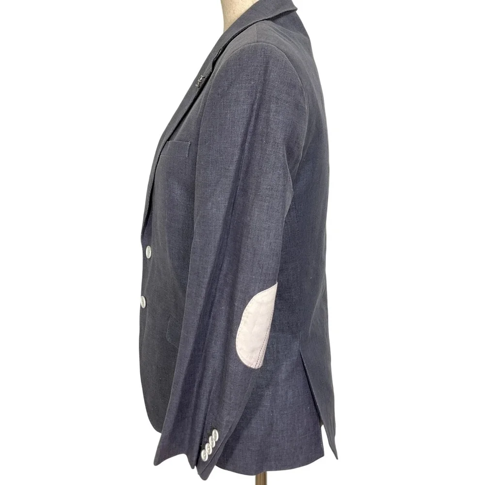 Elie Balleh Blazer Boys XL/18-20 Blue‎ Linen White Elbow Patch Academia Italian